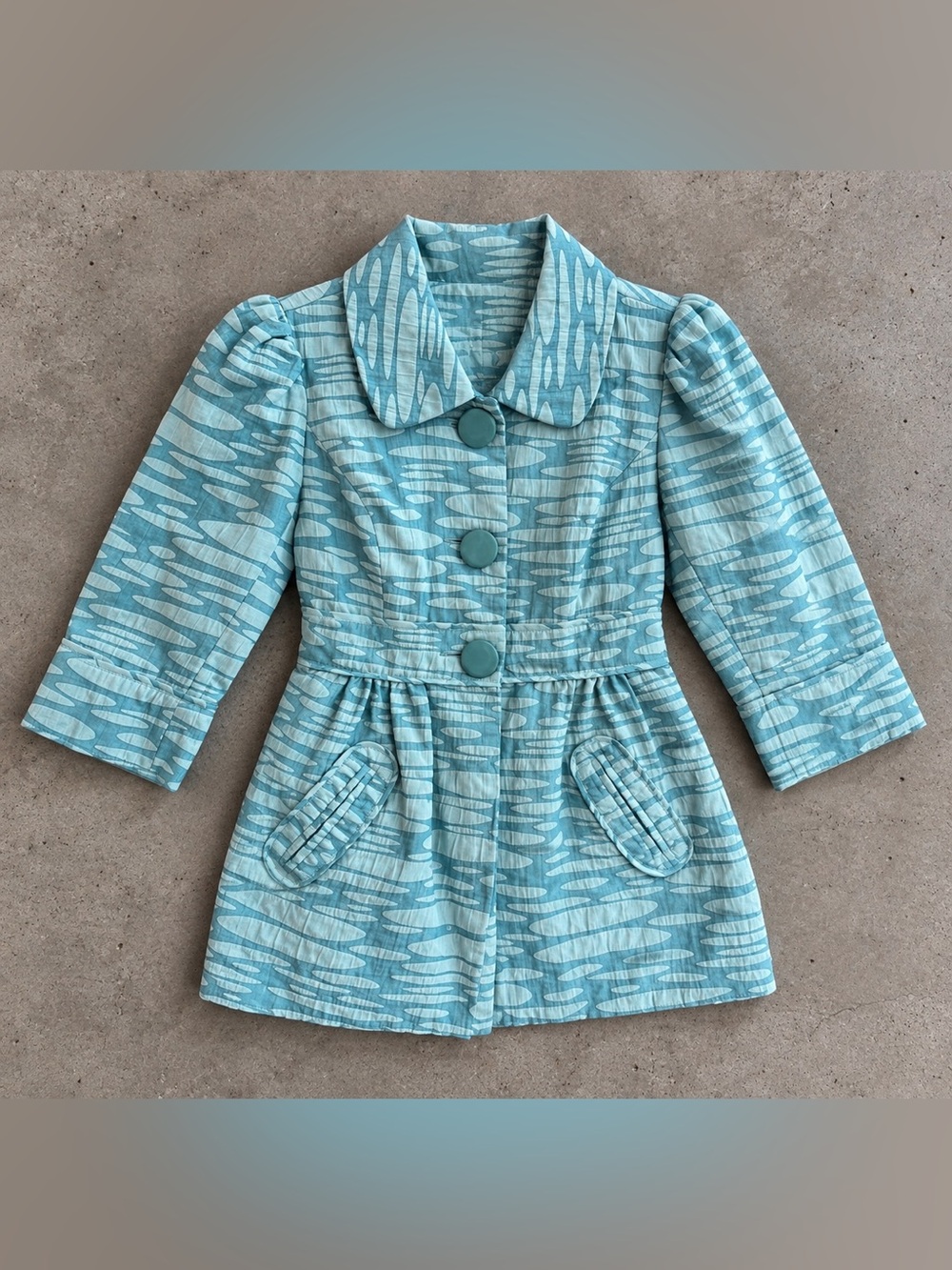 Retro 1960s Mac & Jac Light Blue Patterned Peacoat